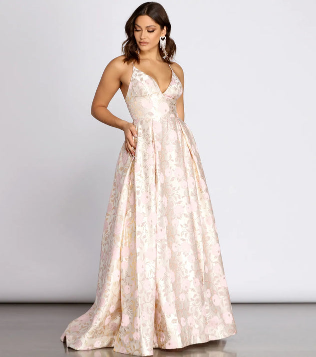 Jessica Brocade Floral Ball Gown