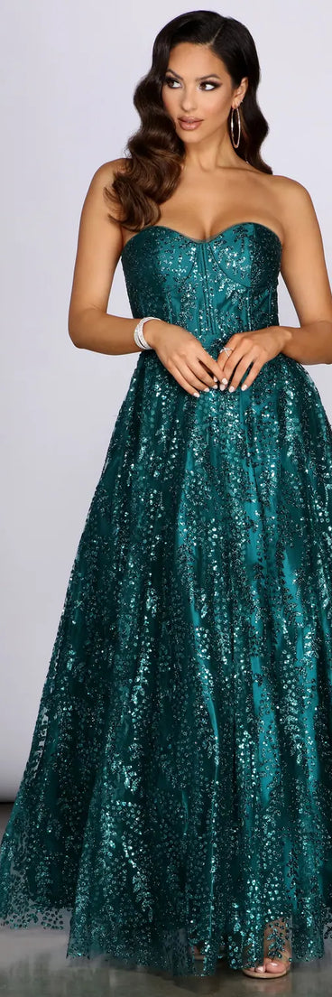 Rae Strapless Glitter Ball Gown