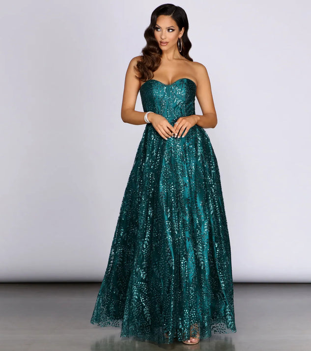 Rae Strapless Glitter Ball Gown
