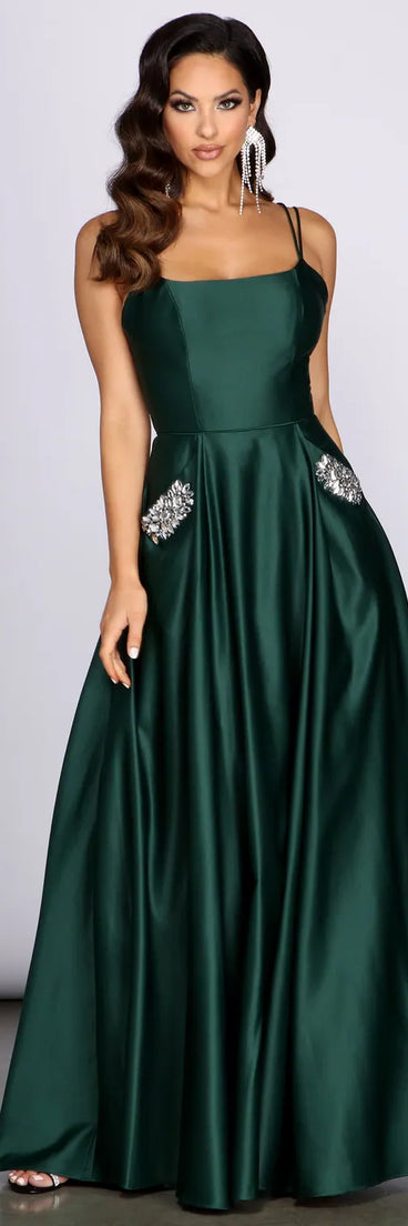 Adela Rhinestone Trim Satin Ball Gown