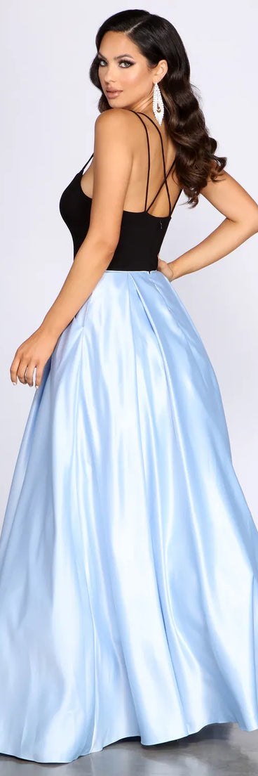 Bayley Cross Back Satin Ball Gown