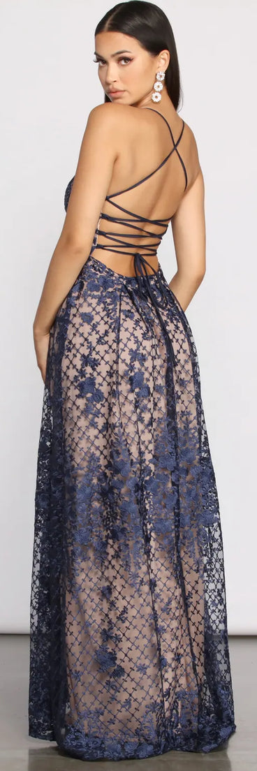 Emersyn Floral Embroidered Pleated Ball Gown