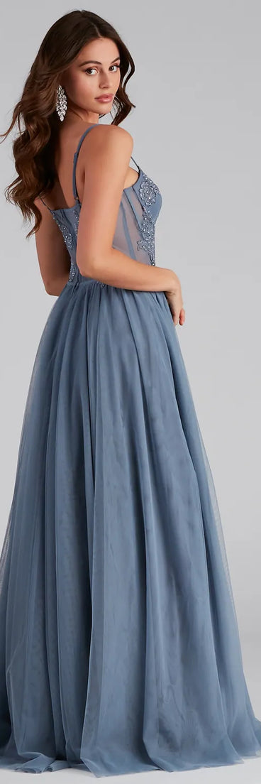 AJ Embroidered Mesh Corset A-Line Gown