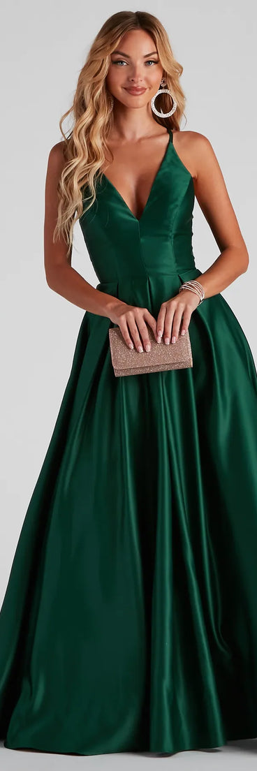 Pia Formal Satin Pleated Ball Gown