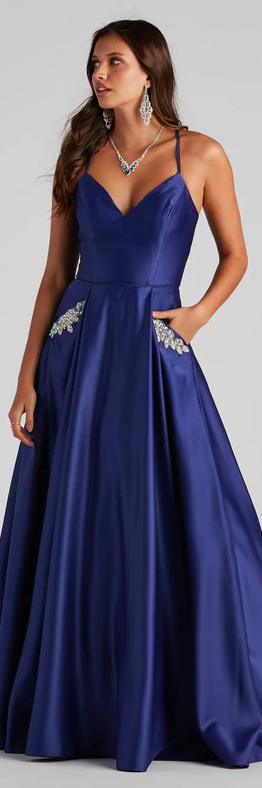 Rita Woven Satin Embellished Ball Gown