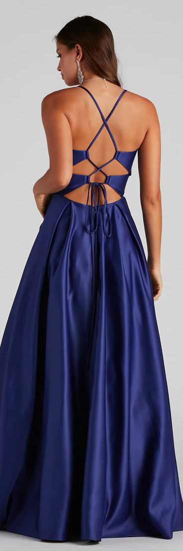 Rita Woven Satin Embellished Ball Gown