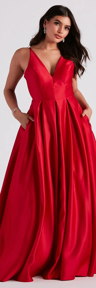 Darcie Satin Tie Back A-Line Ball Gown