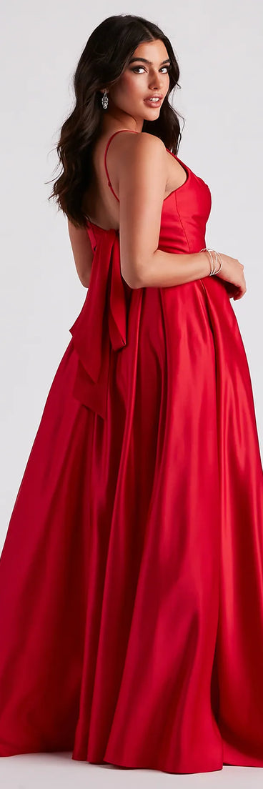 Darcie Satin Tie Back A-Line Ball Gown