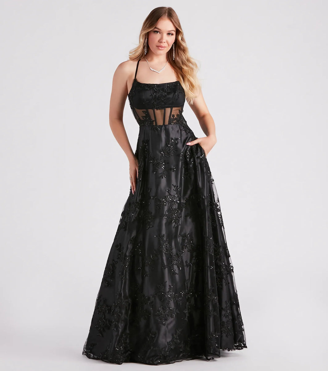 Elvira Burgundy Long Sleeve Sequin Ball Gown
