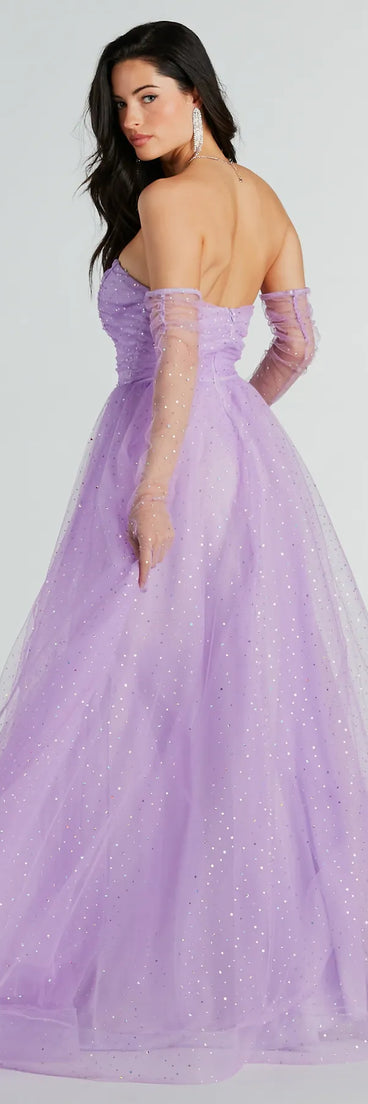 Brie Glitter Polka Dot Tulle Ball Gown With Gloves