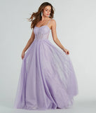 You'll look stunning in the Tia Sweetheart Lace Applique A-Line Ball Gown, a lavender formal dress designed to create an effortless yet standout look as women's formal attire, work party outfit, or military ball dress.