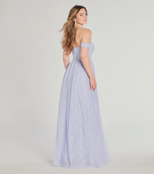 Raelynn Off-The-Shoulder A-Line Lace Ball Gown