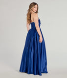 Step into the Prom 2025 dance in the Ruth Strapless Sweetheart A-Line Satin Ball Gown in royal, a stunning blue prom dress designed to complement any theme with its timeless allure and statement-making style.