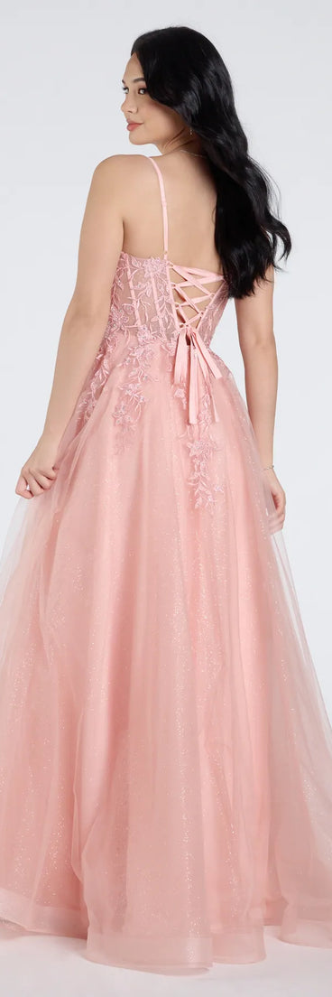 The Alessa Lace-Up Corset A-Line Ball Gown in luxe pink fabric, a stunning prom dress with statement details designed to make a bold impression at Prom 2025.
