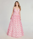 Step into Prom 2025 in a pink prom dress, where unique Windsor accents and the standout Caitlyn Lace-Up Rose Floral A-Line Formal Dress style come together.