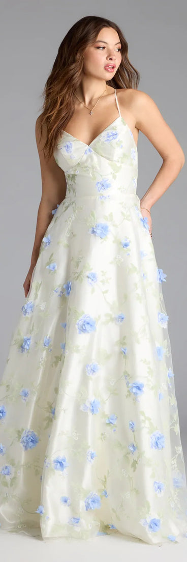Step into milestone moments with the Nalini Lace-Up A-Line Floral Ball Gown, a standout in ivory dresses perfect for birdal showers, Easter celebrations, and 2025 grad looks.