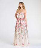 Make a bold statement in the Felicity Lace-Up A-Line Floral Tulle Ball Gown in nude, the perfect spring dress for weddings, cocktail hours, nights out, and/or seasonal celebrations.