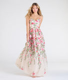 Make a bold statement in the Felicity Lace-Up A-Line Floral Tulle Ball Gown in nude, the perfect spring dress for weddings, cocktail hours, nights out, and/or seasonal celebrations.