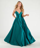 Own the spotlight in the Daniela Satin A-Line Ball Gown, a hunter green formal dress crafted to deliver luxe style for summer weddings, Army Balls, or any special event.