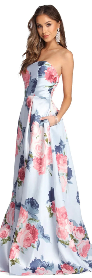 Adaline Strapless Floral Ball Gown