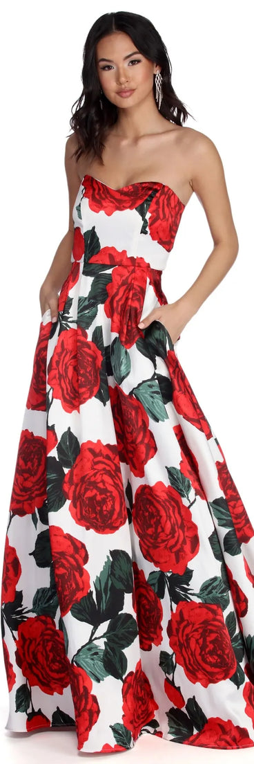 Alayah Floral Satin Ball Gown