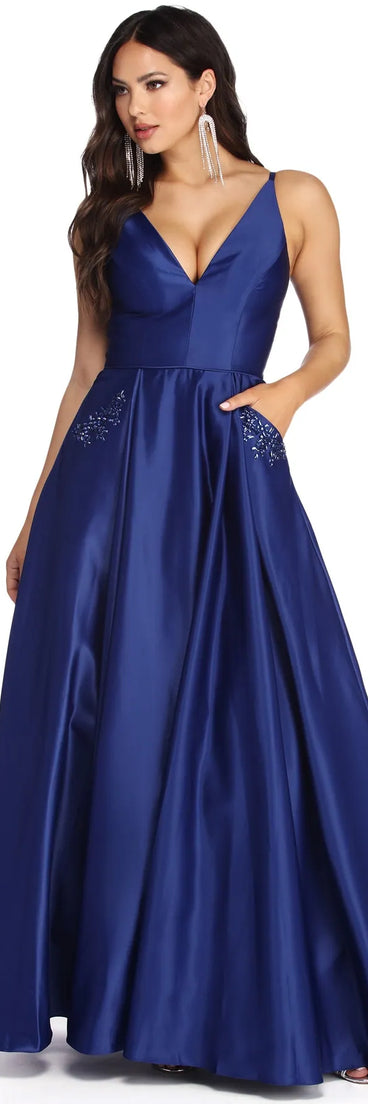 Perrianne Beaded Satin Ball Gown