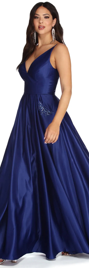 Perrianne Beaded Satin Ball Gown