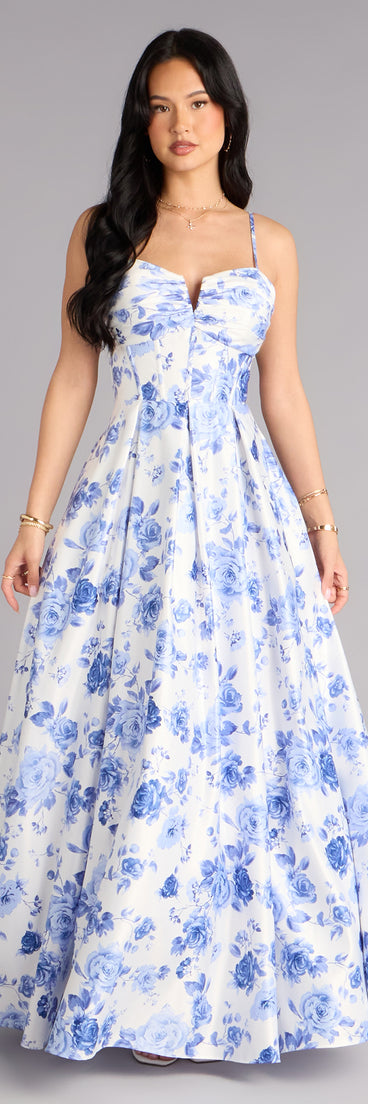 Sutton Floral Satin A-Line Ball Gown