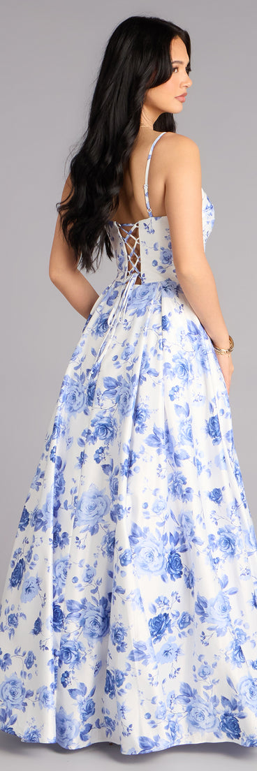 Sutton Floral Satin A-Line Ball Gown