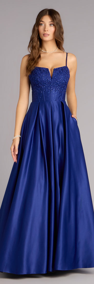 Annalise Floral Embroidered Satin Gown