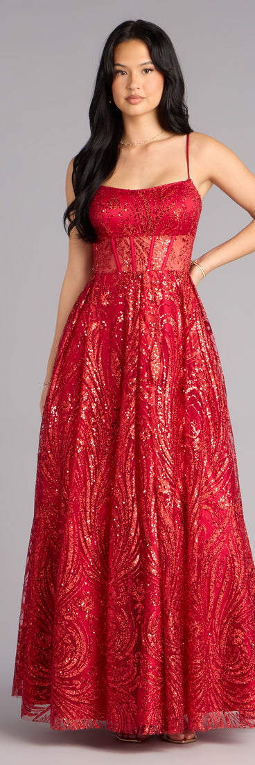 Aria Glitter Sequin Mesh A-Line Gown | Windsor Aria Glitter Sequin Mesh A-Line Gown | Windsor