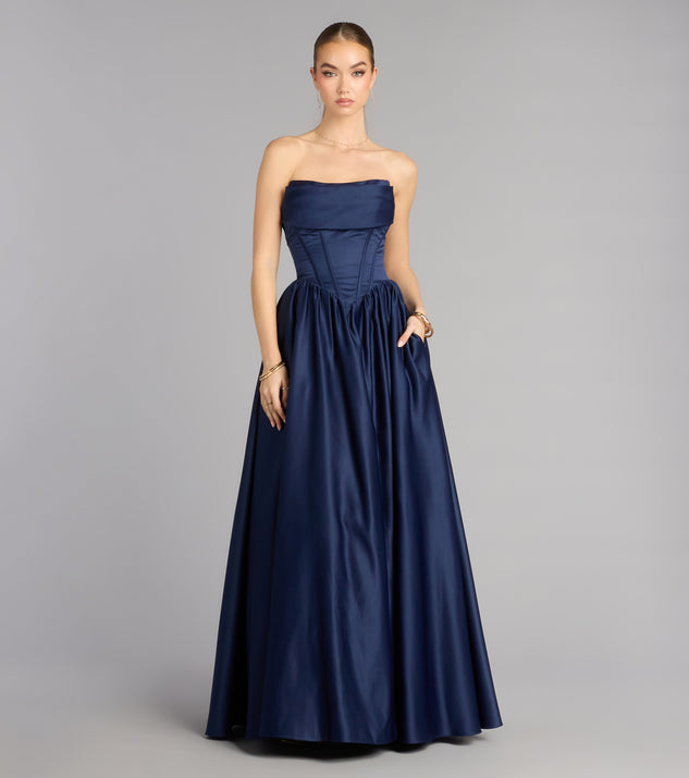 navy blue gown dress Ivana Satin Ball Gown With Pockets