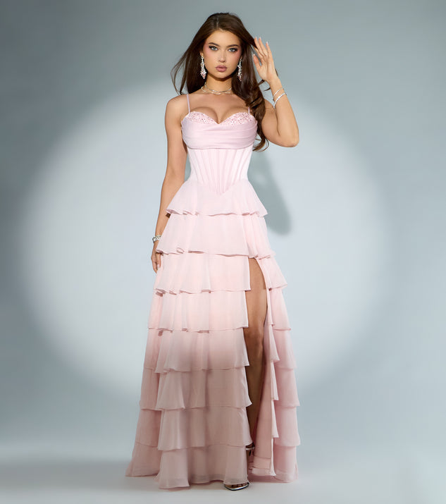 liliane garden rose ruffled a line formal dress Lilliana Chiffon Ruffle A-Line Gown Size:L (16.5) 32/33 (1652) perfect for weddings Plus Size Off Shoulder see through gown