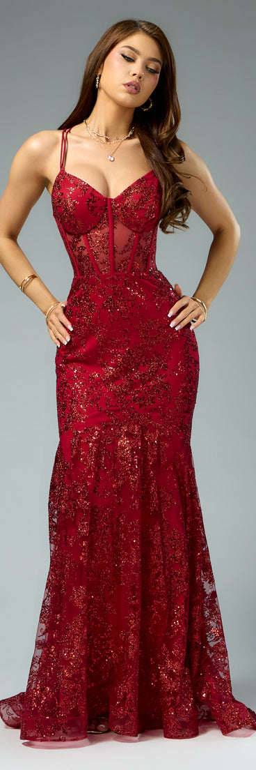 Amal Bustier Lace-Up Mermaid Glitter Sequin Gown