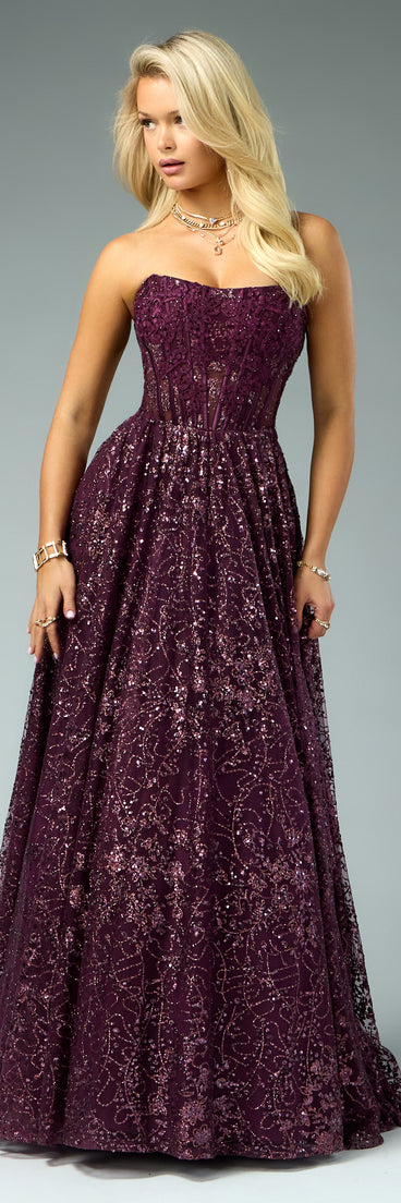 Aria Glitter Sequin Tulle Lace-Up Ball Gown | Windsor Aria Glitter Sequin Tulle Lace-Up Ball Gown | Windsor