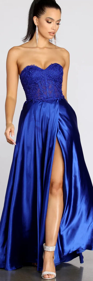 Maya Floral Applique Satin A-Line Dress