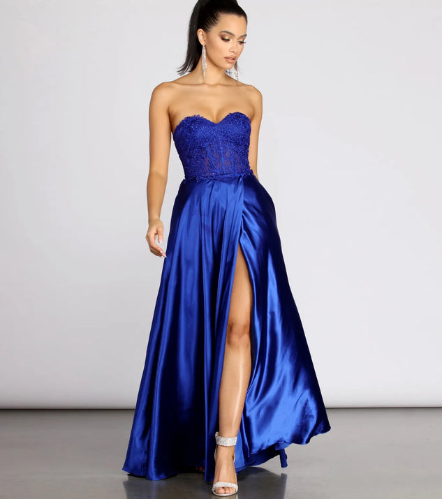 Maya Floral Applique Satin A-Line Dress