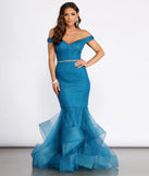 Angelica Off Shoulder Rhinestone Trim Mermaid Dress