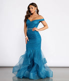 Angelica Off Shoulder Rhinestone Trim Mermaid Dress