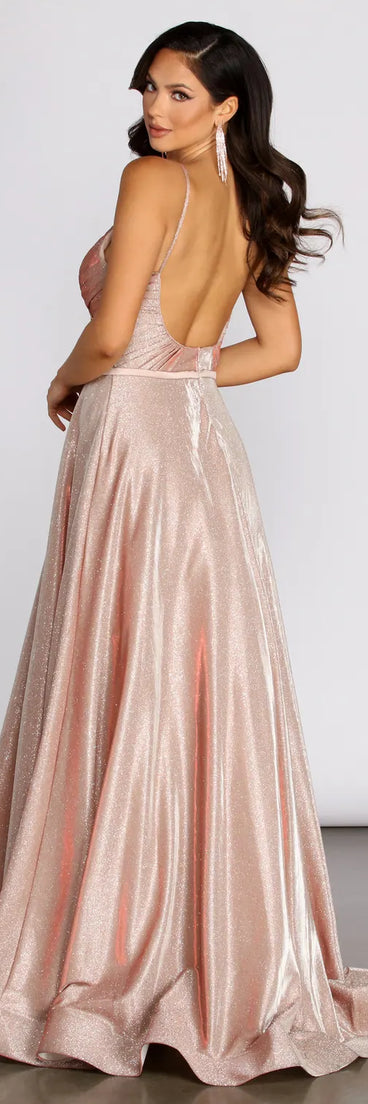 Ashley Shine Beaded Waist Formal Dress