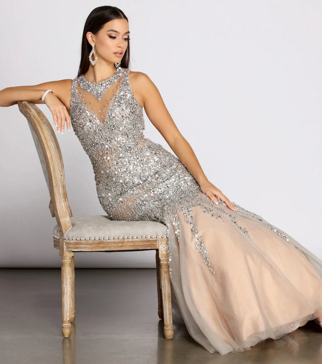 Sahar Open Back Beaded Mermaid Dress