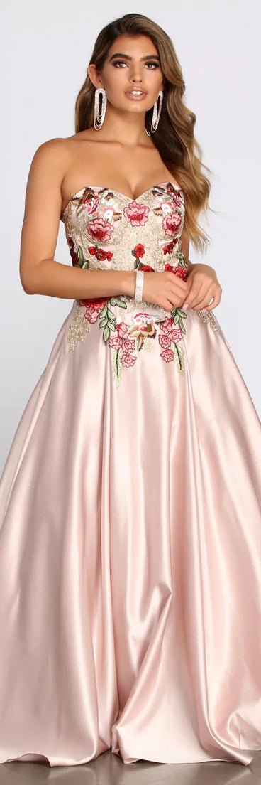 Joanne Floral Satin Ball Gown