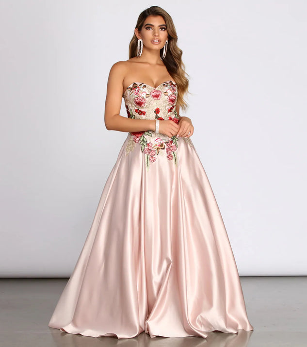 Joanne Floral Satin Ball Gown