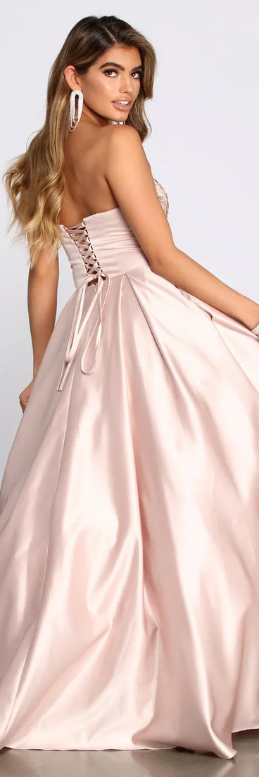Joanne Floral Satin Ball Gown