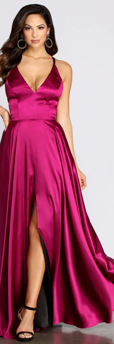 Lyric Cross & Lace Up Back Satin Dress