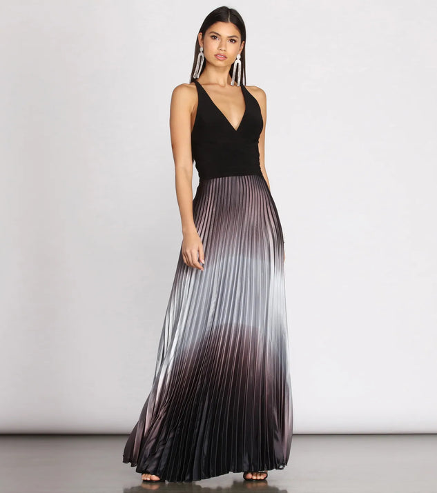 Janella Cross Back Pleated Ombre Dress