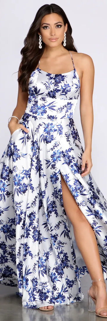 Luna Satin Floral A-Line Dress