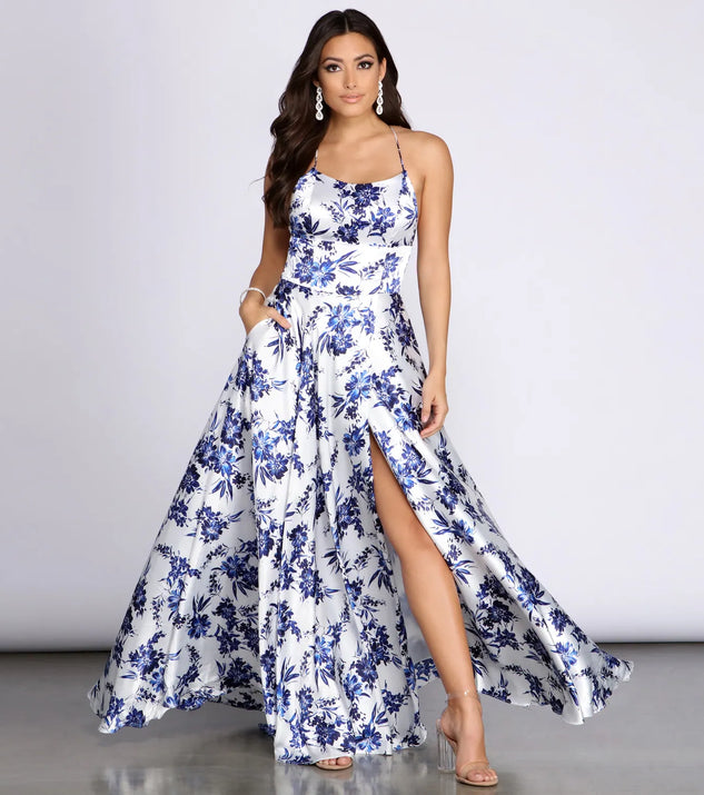 Luna Satin Floral A-Line Dress