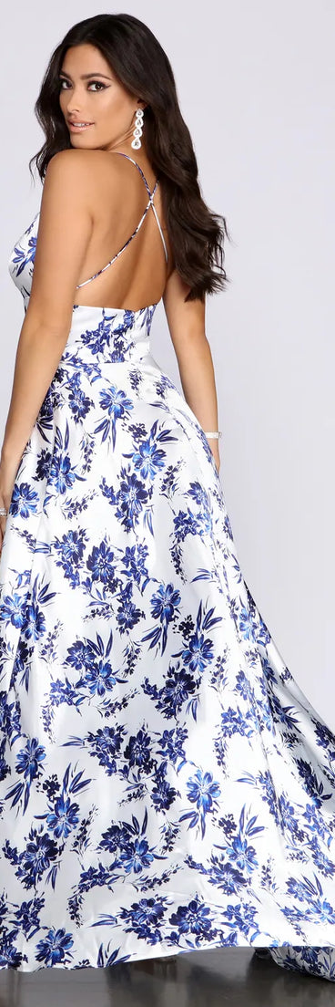 Luna Satin Floral A-Line Dress