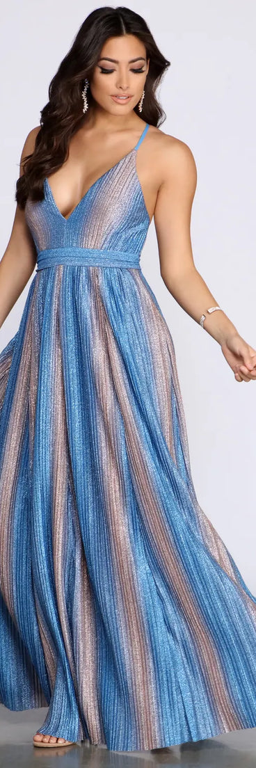 Indra Metallic Glitter Cross Back A-Line Dress